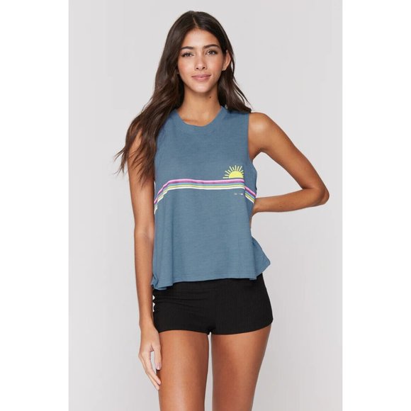 Spiritual Gangster Tops - Spiritual Gangster Women's Sun Crop Tank in Aqua Sea Size Small